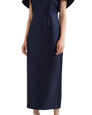 Erina Navy Satin Twill Midi Dress