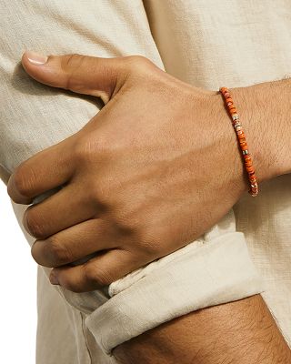 Sterling Silver Heishi Spiny Oyster Shell & Orange Enamel Bead Bracelet