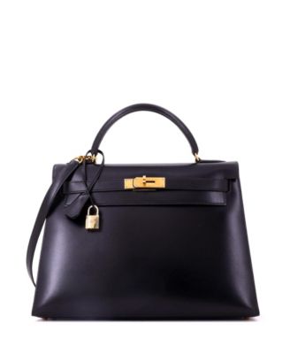 Kelly 32 Handbag Black Box Calf with Gold Hardware