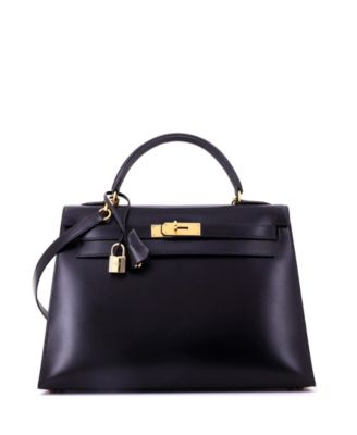 Kelly 32 Handbag Black Box Calf with Gold Hardware