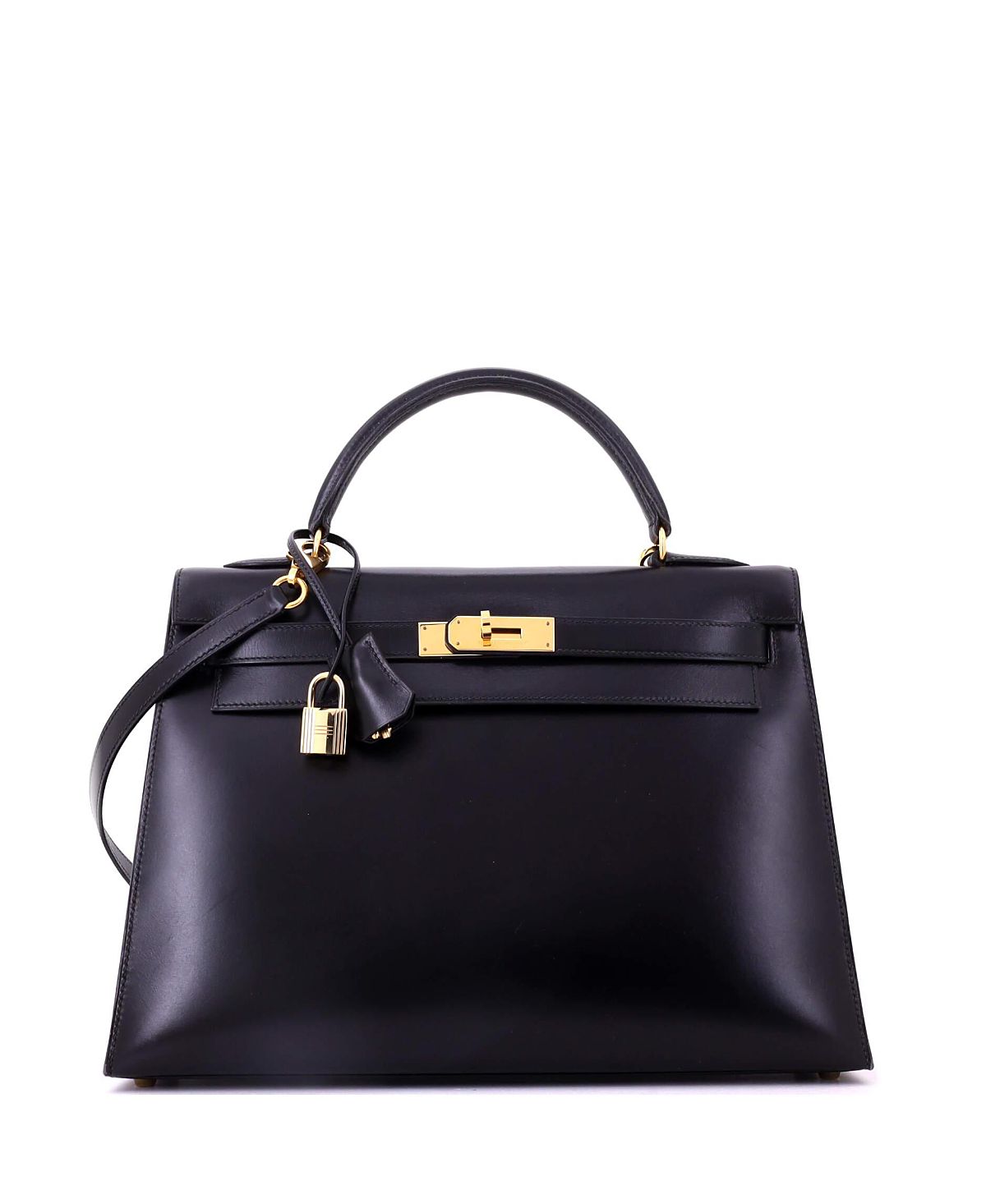 Pre-Owned HERMES Kelly 32 Handbag Black Box Calf with Gold Hardware