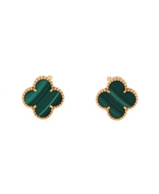  Vintage Alhambra Earrings 18K Gold and Malachite