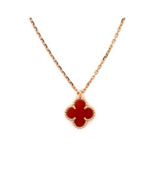  Sweet Alhambra Pendant Necklace 18K Rose Gold and Carnelian, 15.75"