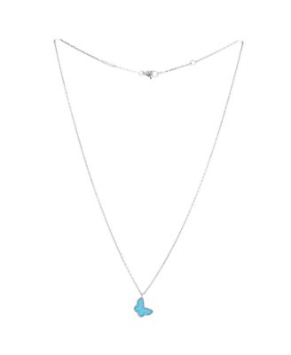  Sweet Alhambra Butterfly Pendant Necklace 18K White Gold with Turquoise, 15.5"