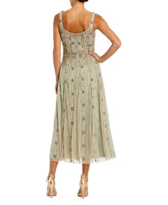 Petite Embellished Scoop Neck Mesh Midi Dress