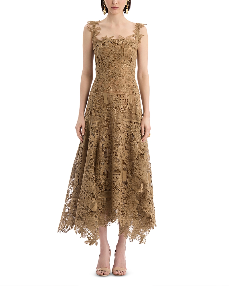 Oscar De La Renta Sleeveless Dominican Republic Toile Guipure Dress In Brown