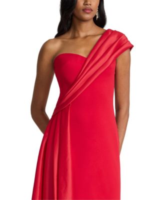  Beis Draped One-Shoulder Gown
