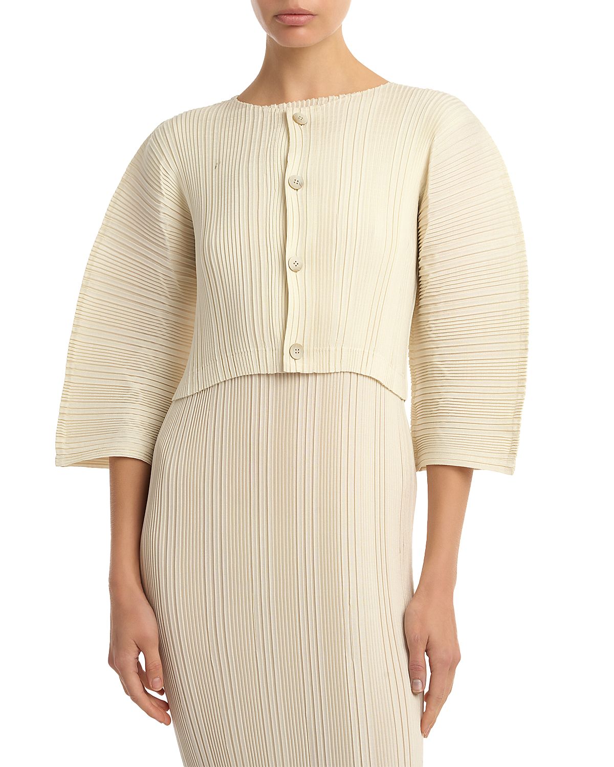 Pleats Please Issey Miyake Linen Like Rib Pleats Cardigan