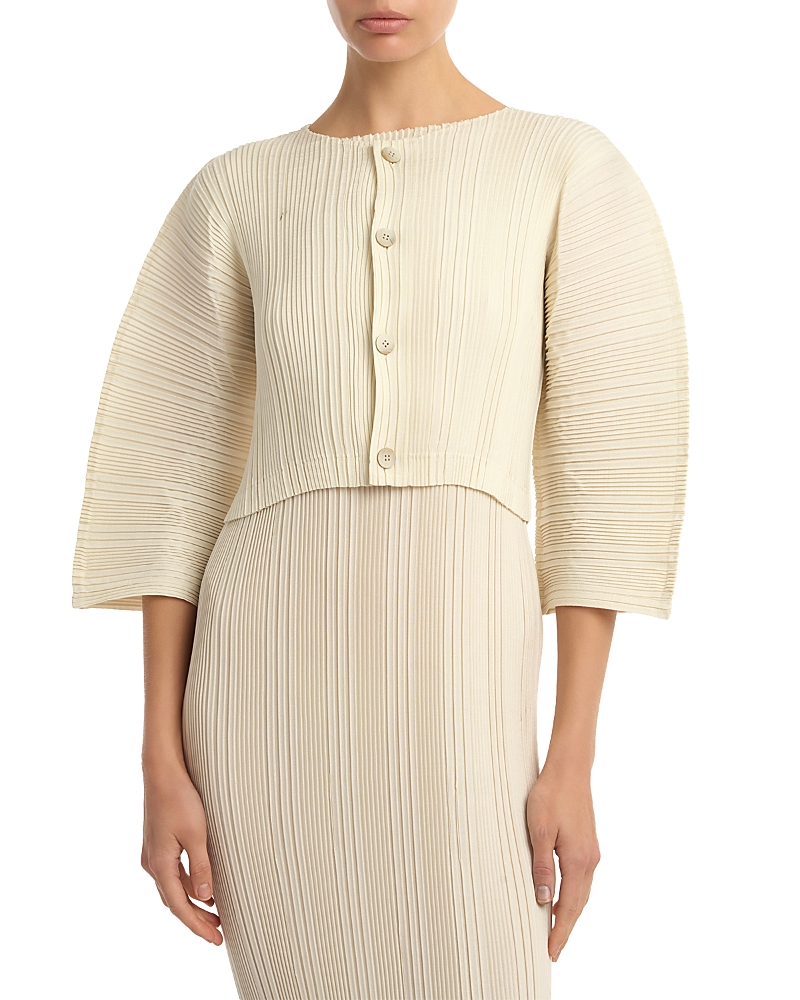 Pleats Please Issey Miyake Linen Like Rib Pleats Cardigan