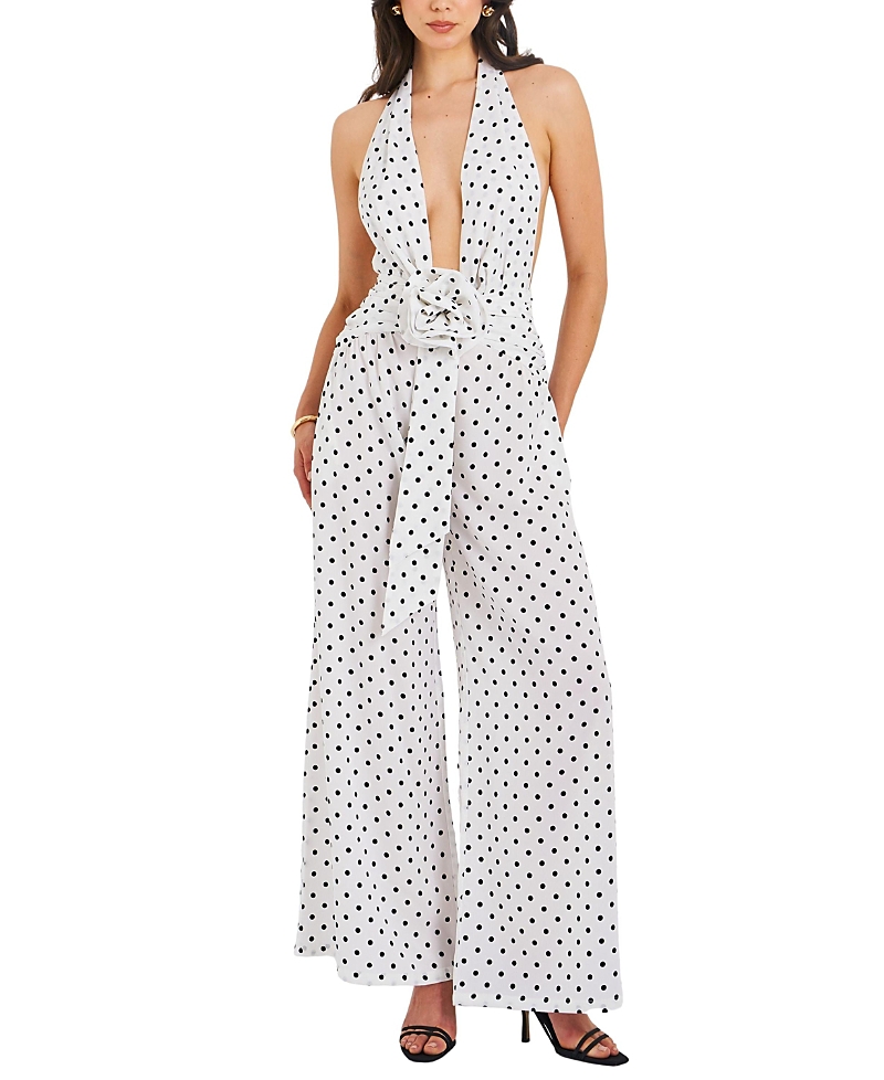 Miss Circle Orianna Polka Dots Halter Jumpsuit
