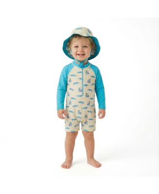 Boys' Gator Long Sleeve Swim Romper with Hat - Baby