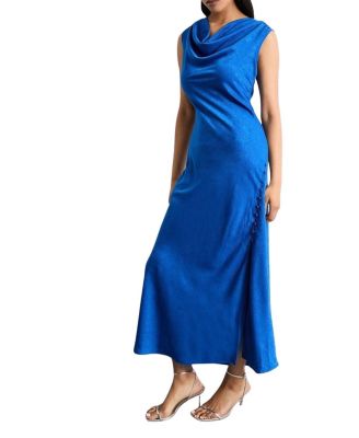 Cowl Bias Satin Button Detail Dress