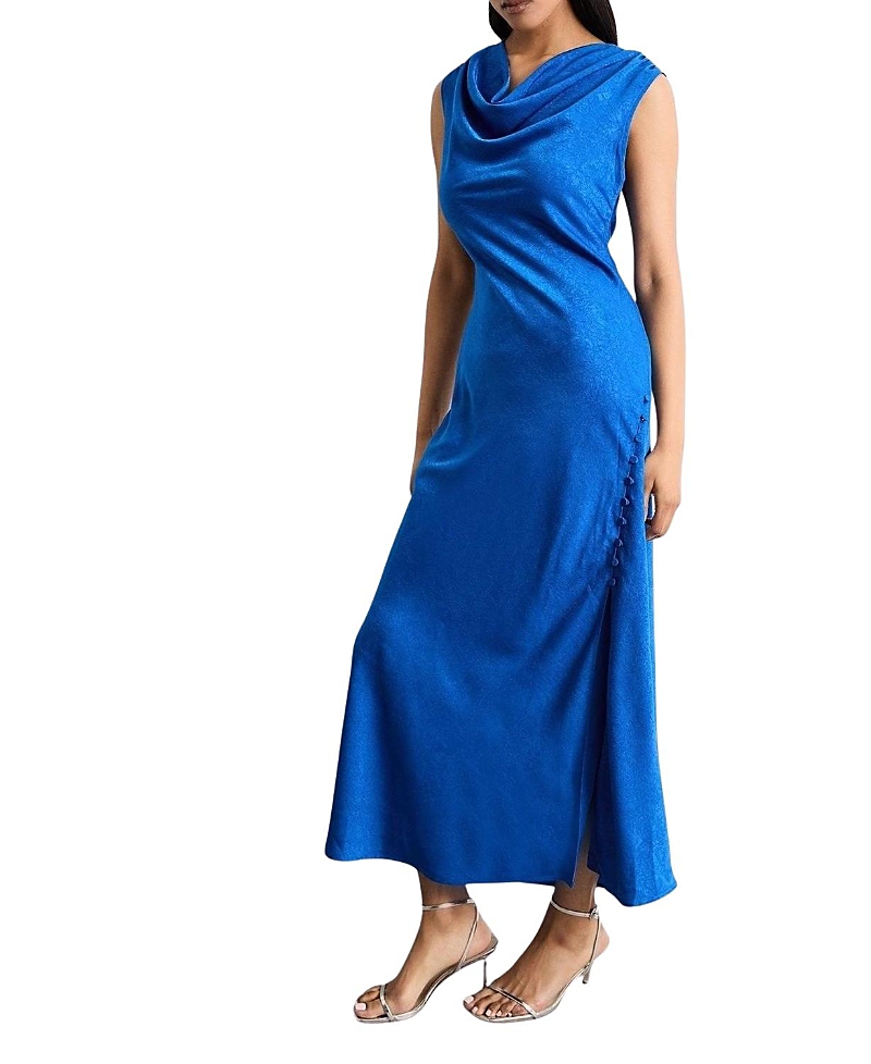 Warehouse Cowl Bias Satin Button Detail Dress