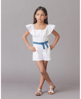 Girls' Organic Ruffle Collar Button Front Seersucker Romper - Little Kid, Big Kid