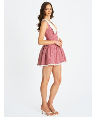  Nala Gingham Eyelet Lace Trim Peterpan Collar Mini Dress