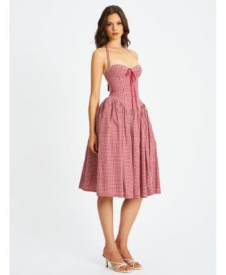  Susanna Gingham Halter Drop Waist Midi Dress