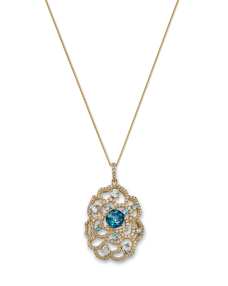 Bloomingdale's Fine Collection Blue Topaz & Diamond Rose Silhouette Pendant Necklace in 14K Yellow Gold, 18