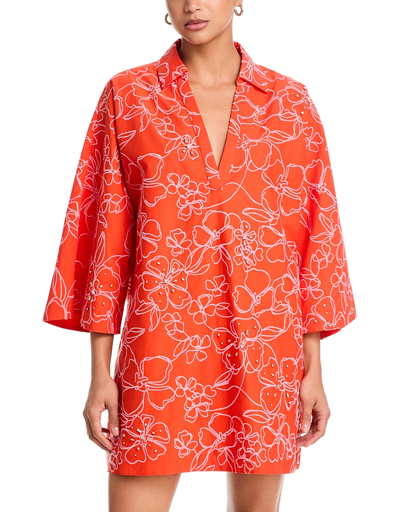 Cinq a Sept Embroidered Poplin Arcia Kaftan Dress
