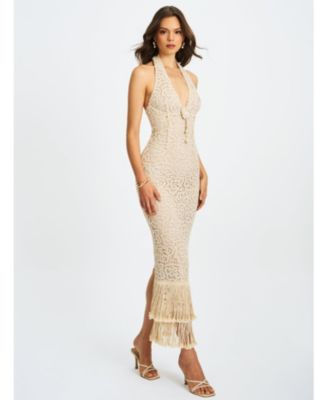  Faelyn Double Fringe Crochet Halter Maxi Dress
