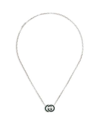 Sterling Silver Gucci Interlocking Enamel Logo Pendant Necklace