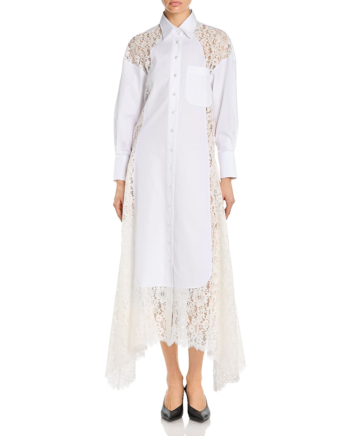 Stella McCartney Lace Paneled Poplin Shirtdress