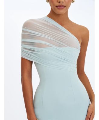  Phoebe One-Shoulder Ruched Mesh Mini Dress