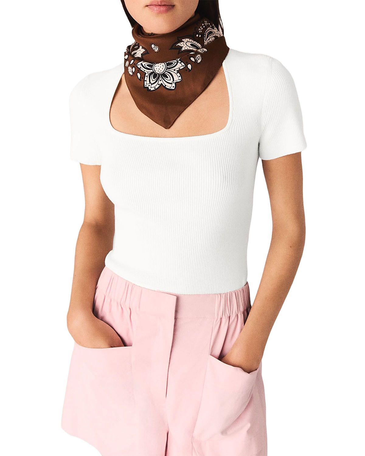 Maje Miyo Ribbed Square Neck Sweater