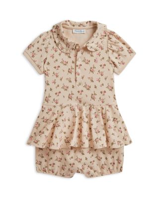 Girls' Floral Stretch Mesh Peplum Polo Shortall - Baby