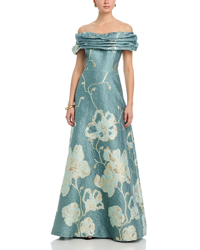 Teri Jon by Rickie Freeman Off the Shoulder Jacquard Gown