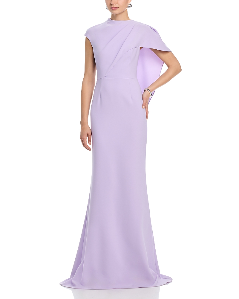 Teri Jon by Rickie Freeman Crepe Asymmetrical Side Drape Cape Gown