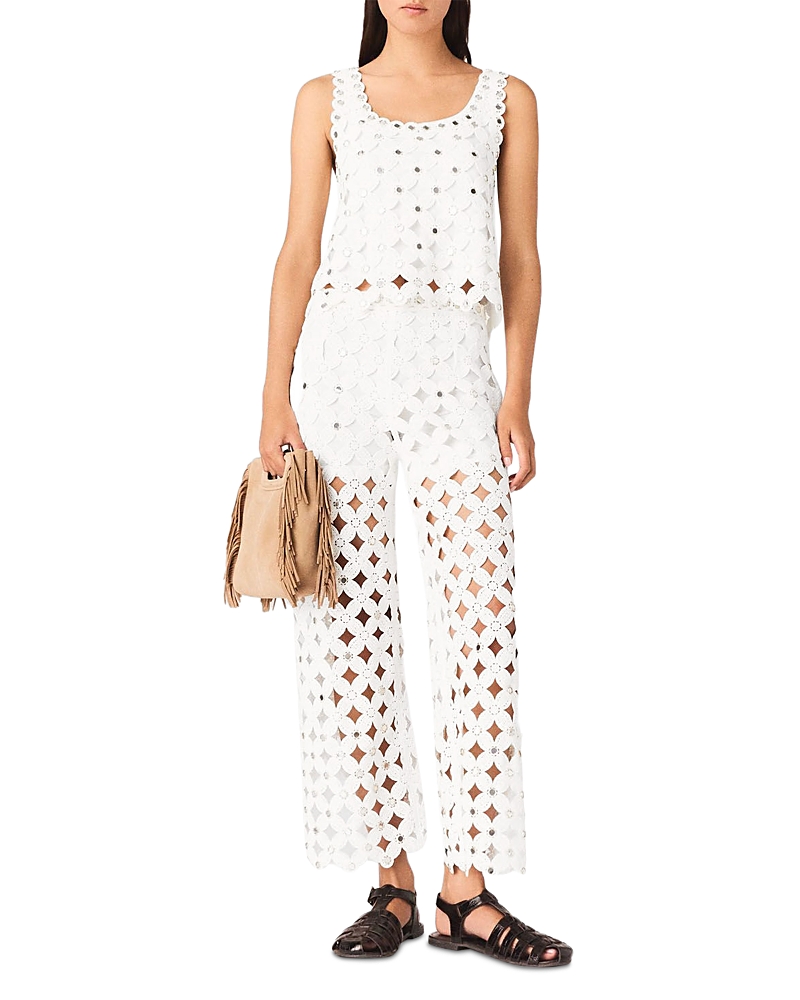 Maje Pimiroir Straight Mirror Crochet Pants