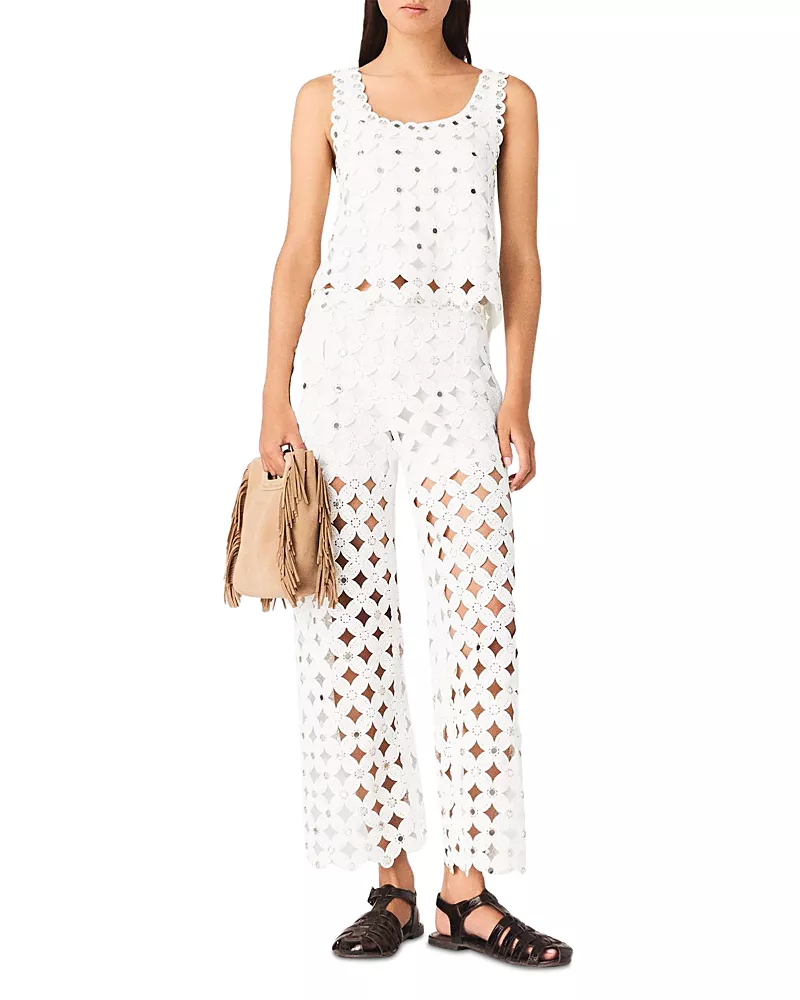 Maje Pimiroir Straight Mirror Crochet Pants