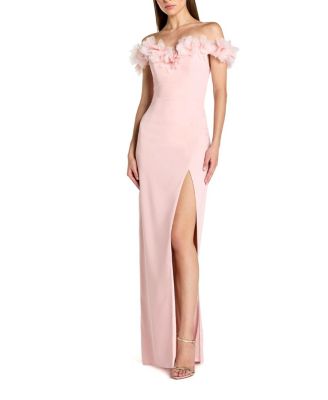 Mac Duggal Off The Shoulder Column Gown With 3D Flowers