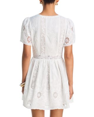 Embroidered Lace V Neck Mini Dress - Exclusive - thumbnail 4