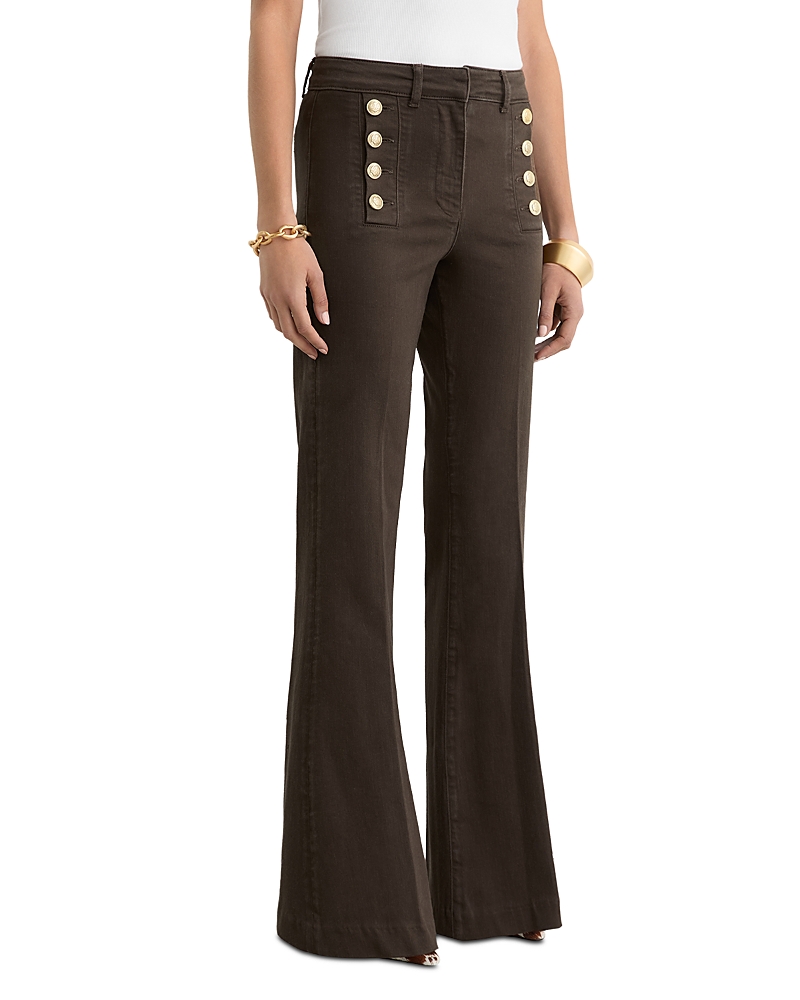 Reiss Athena High Rise Flare Leg Jeans in Khaki Green