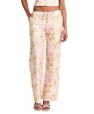  Laureen Floral Print Linen Straight Pants