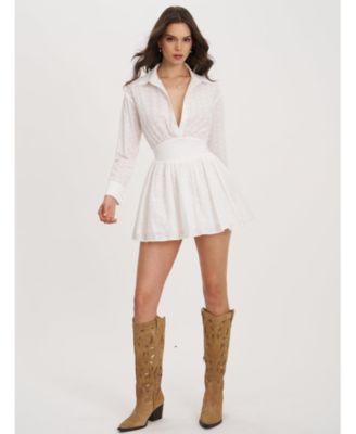  Gabriella Cotton Eyelet Button Up Long Sleeve Shirt Dress