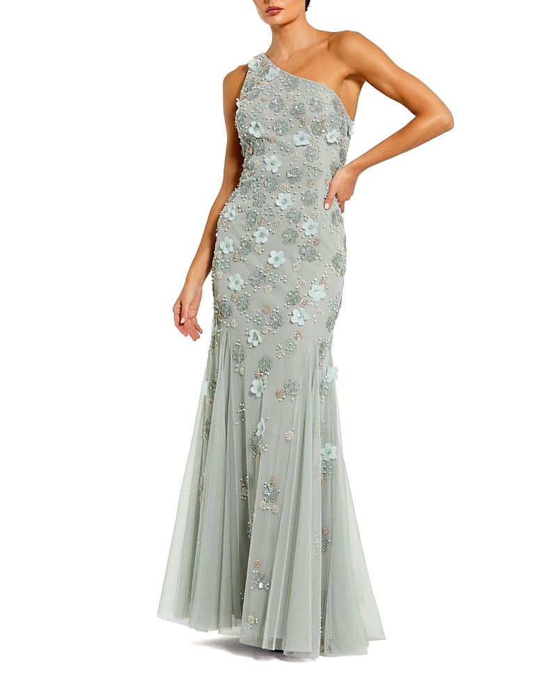 Mac Duggal Embellished One Shoulder Strappy Trumpet Gown