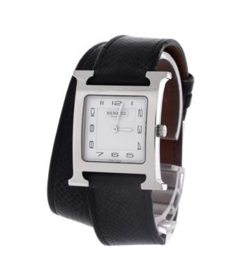 Heure H Double Tour Quartz Watch in Plated Metal and Leather 26mm