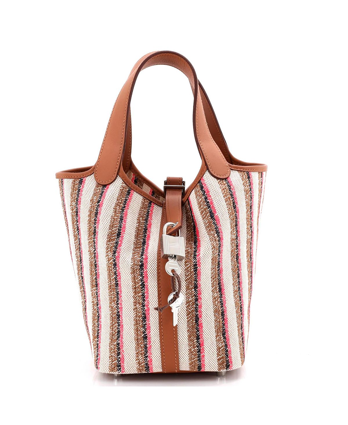 Pre-Owned HERMES Pm Couverture Lignes Picotin Lock Bag Embroidered Canvas and Swift
