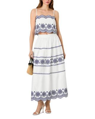 Alissa Cotton Embroidered Strappy Top & Midi Skirt