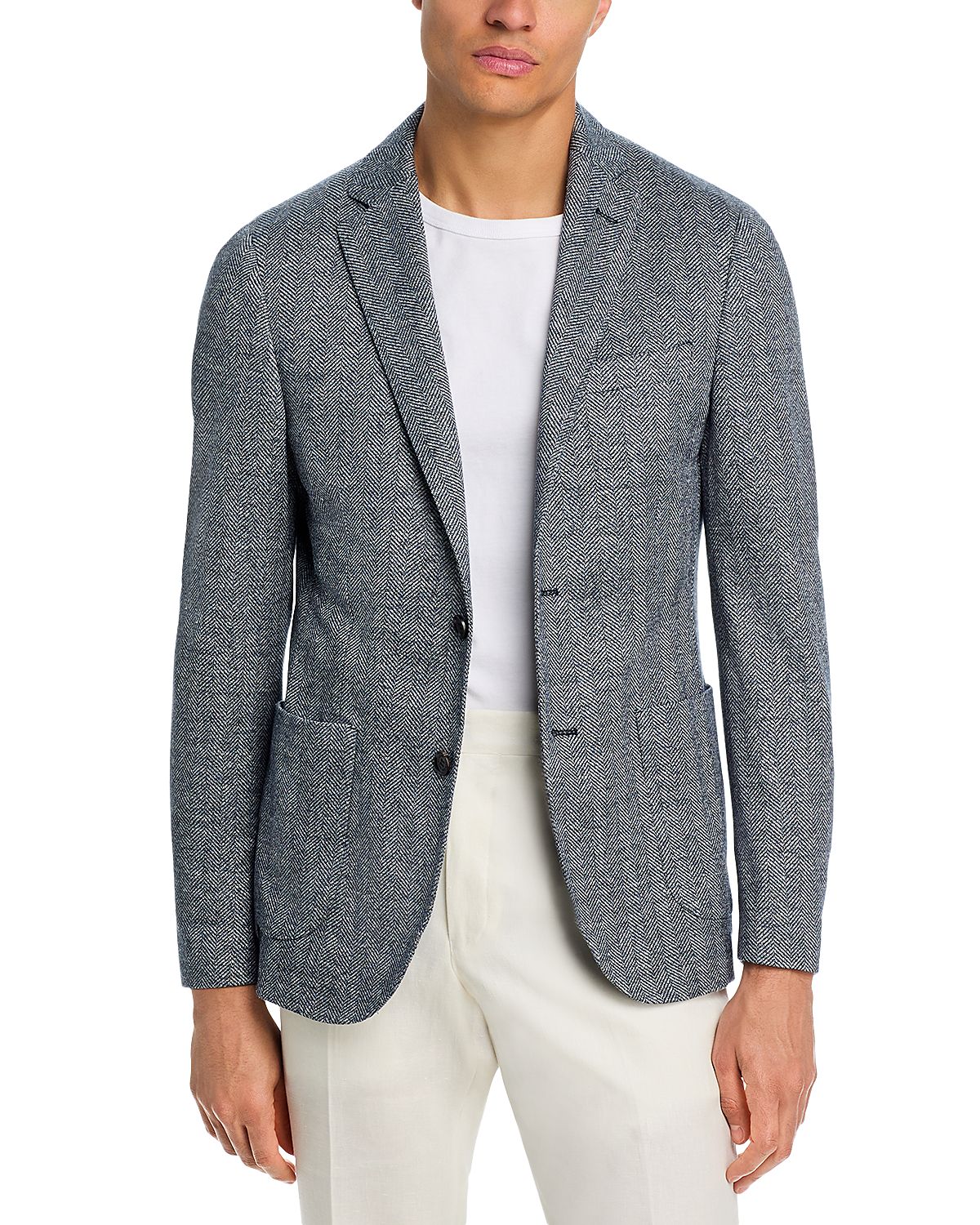 Maurizio Baldassari Linen, Silk & Cotton Herringbone Jersey Unstructured Sport Coat