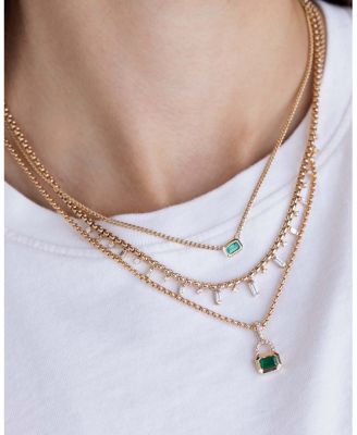 14K Yellow Gold Emerald Gemstones Bezel Pendant Necklace, 14-16"