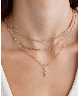 14K Yellow Gold Diamond Pendant Box Chain Necklace, 14-16"