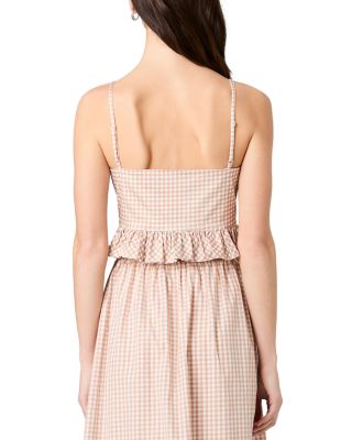 Lilah Stretch Cotton Petite Gingham Ruffle Peplum Top