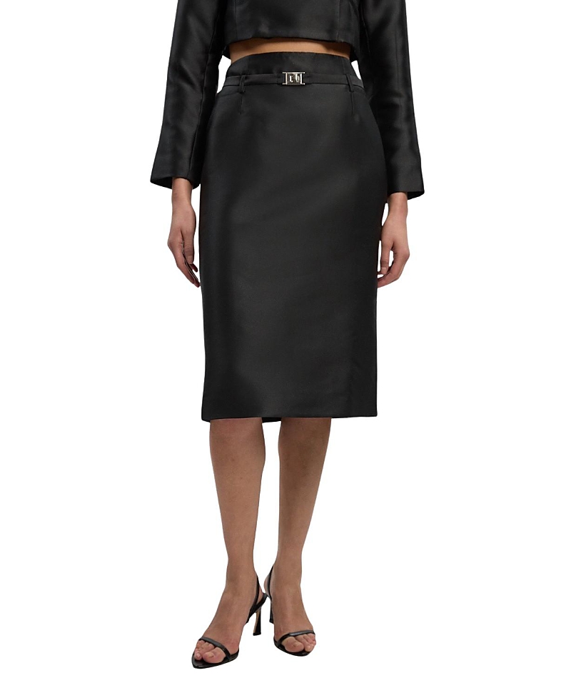 Karen Millen Satin Twill Belted Tailored Midi Skirt