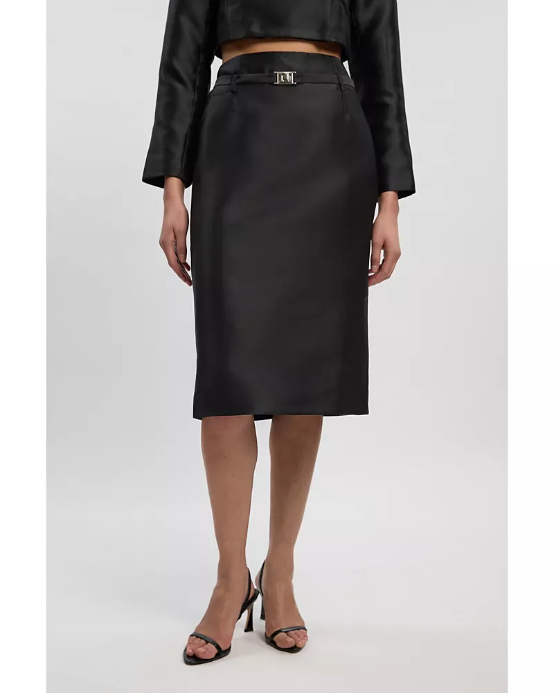 Karen Millen Satin Twill Belted Tailored Midi Skirt