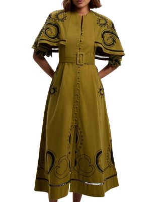 Baroque Cape Sleeve Midi Dress