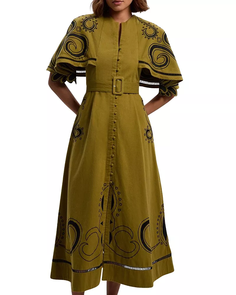 Karen Millen Baroque Cape Sleeve Midi Dress