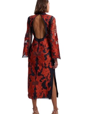 High Neck Embroidered Midi Dress